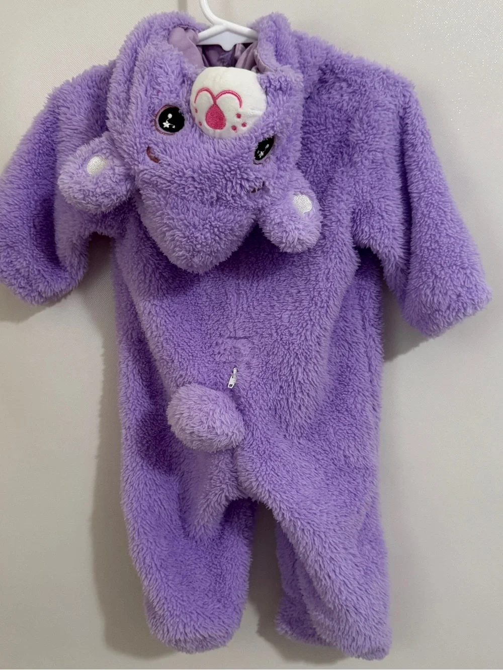 Purple Plush Bear Footed One-Piece with Rainbow Appliqué - Kids Fuzzy